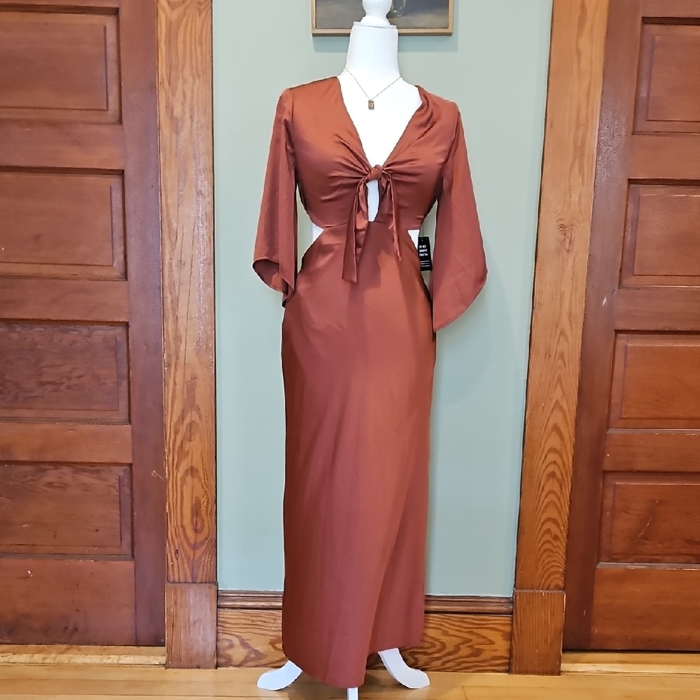 Express Brown Cut Out Tie Front Gown